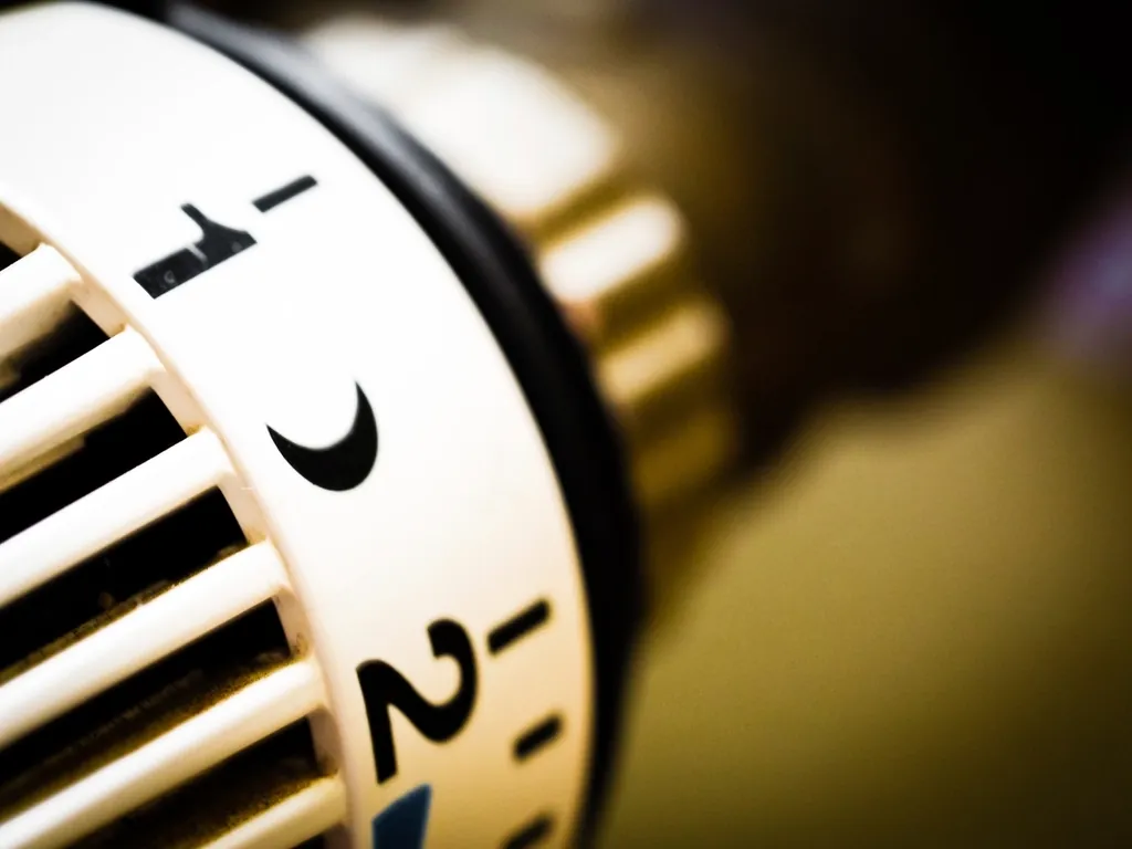 Close-up of a radiator temperature dial